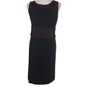 Adrienne Vittadini Sleeveless Black Midi Dress With Animal Print Band Sz 8